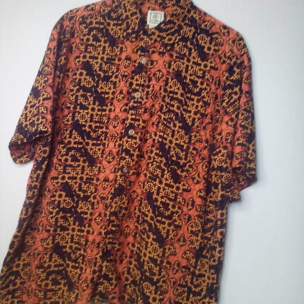 Morro Bay Shirt M Men Short Sleeve Button Up Pattern Brown Black - Picture 7 of 13